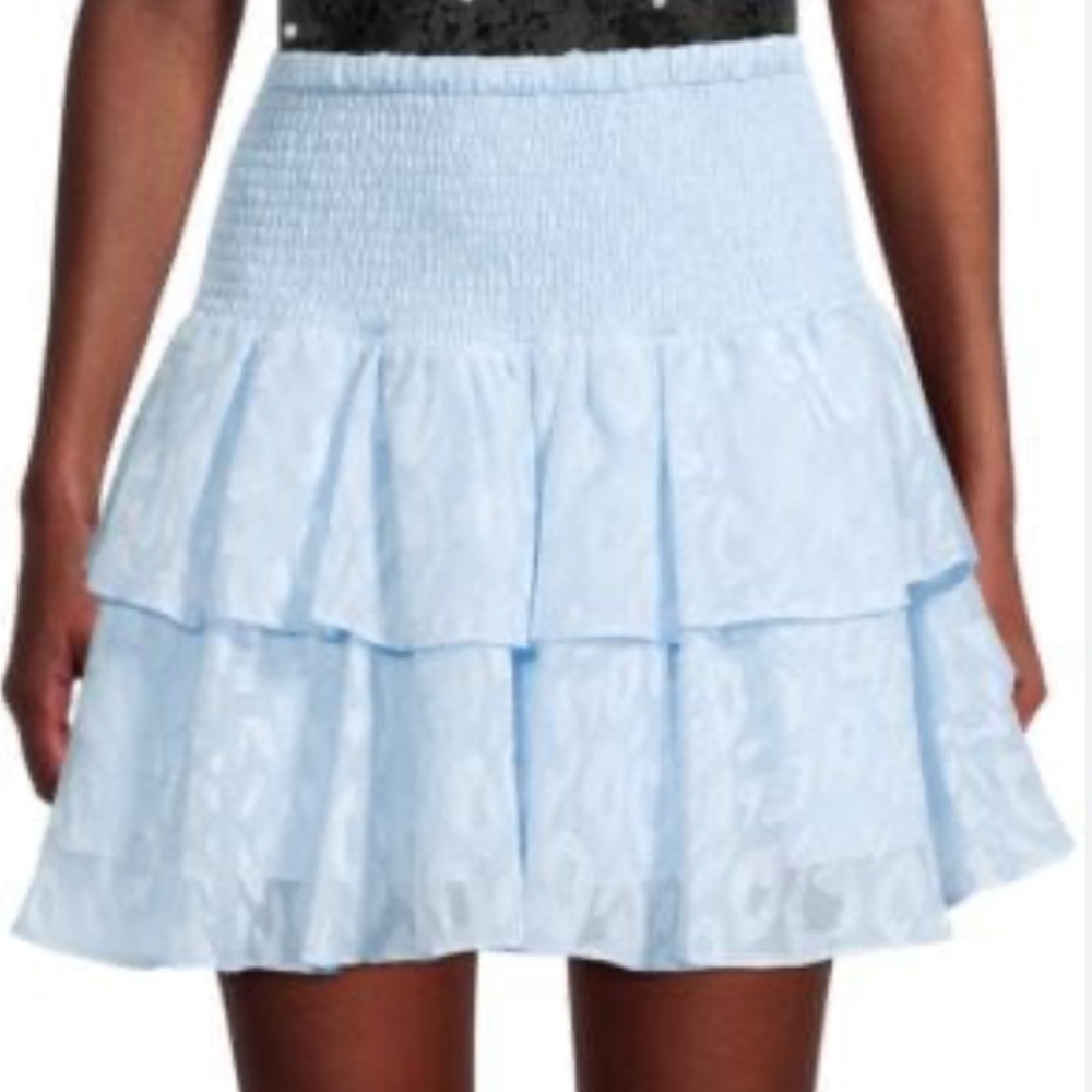 Milly Wyatt Leopard Jacquard Skirt in Ice Blue